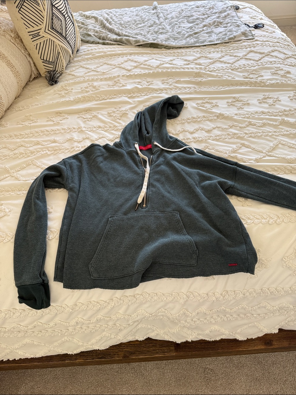 Relaxed Hooded Knit Pullover Sweater - Slate Green